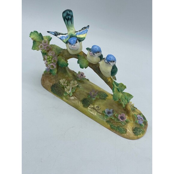 Vintage Crown Staffordshire 3 Bluebirds on Log Bone China Figurine by J.T. Jones - Picture 3 of 12